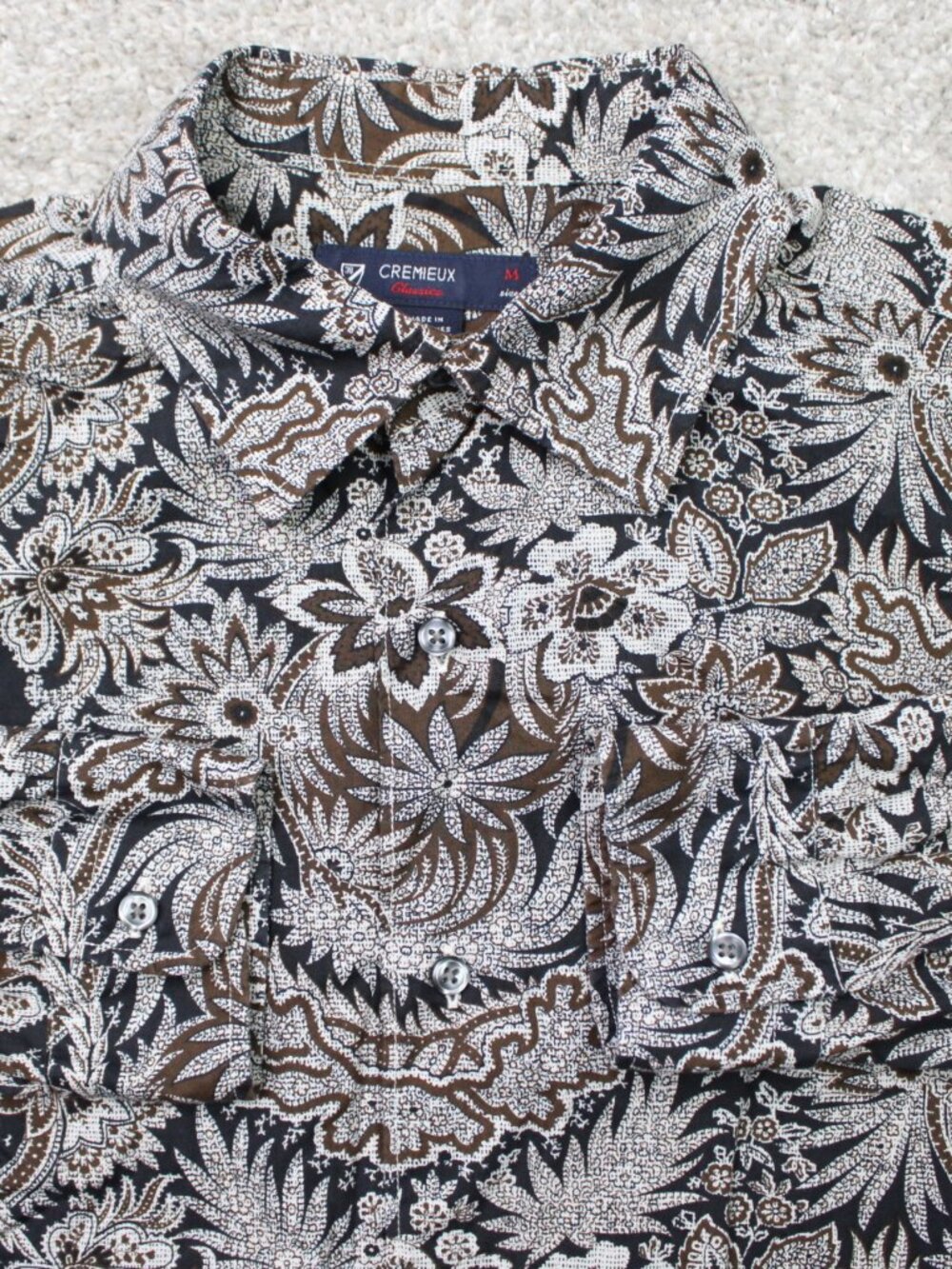 Cremieux Classics Shirt Mens Medium Brown/Blue Floral 100% Cotton Long Sleeve